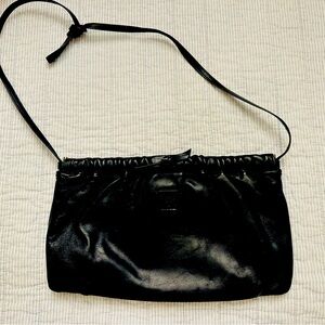 Vintage 1980 Anne Klein Soft Leather Black Purse Crossbody Snap Closure Clutch